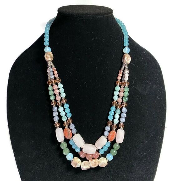 C1946 Multi Color Strands and Stones Necklace with Matching Stretch Bracelet - Picture 2 of 4